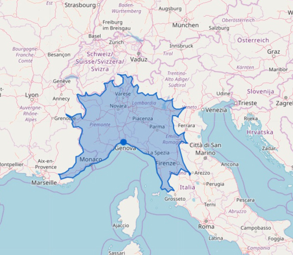 3-hour drive by car on a European-scale